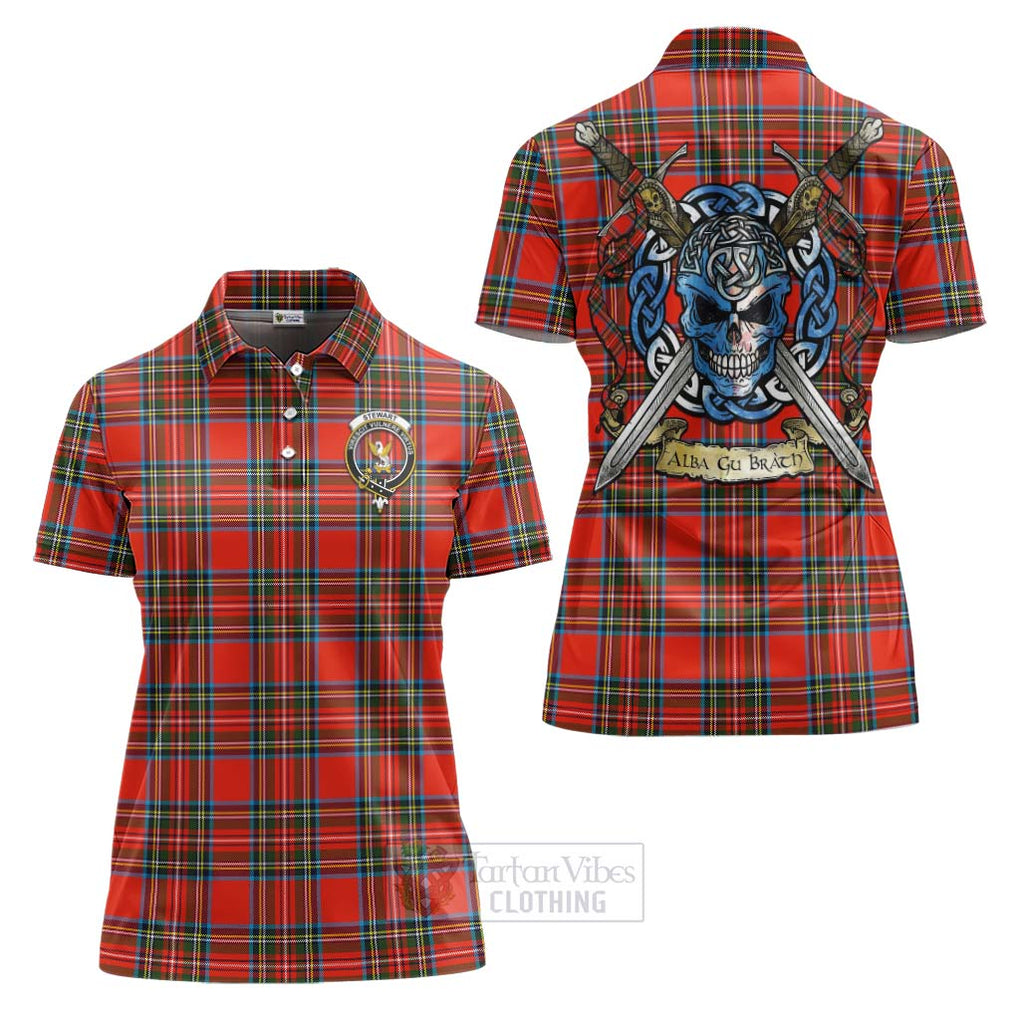 Tartan Vibes Clothing Stewart (Stuart) Tartan Women's Polo Shirt with Family Crest Celtic Skull Style