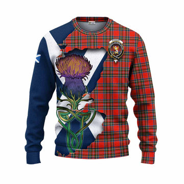 Stewart (Stuart) Tartan Family Crest Knitted Sweater Scottish Thistle Celtic Inspired Unisex - Tartan Vibes Clothing