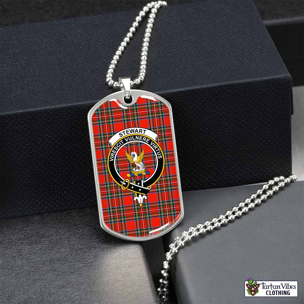 Tartan Vibes Clothing Stewart (Stuart) Tartan Dog Tag Necklace with Family Crest