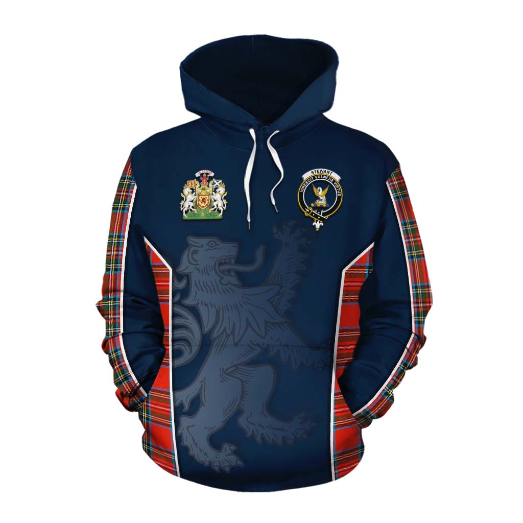 Tartan Vibes Clothing Stewart (Stuart) Tartan Cotton Hoodie with Family Crest and Lion Rampant Vibes Sport Style