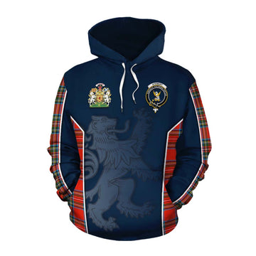 Stewart (Stuart) Tartan Cotton Hoodie with Family Crest and Lion Rampant Vibes Sport Style