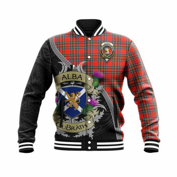 Stewart (Stuart) Tartan Family Crest Baseball Jacket Lion Rampant Royal Thistle Shield Celtic Inspired Unisex - Tartan Vibes Clothing