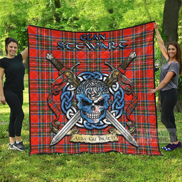 Stewart (Stuart) Tartan Quilt with Celtic Skull Alba Gu Brath Style