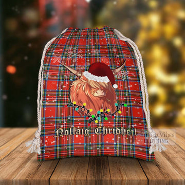 Stewart (Stuart) Tartan Christmas Santa's Bag with Twinkle Highland Cattle