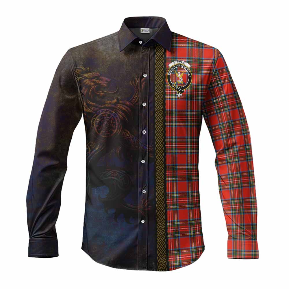 Stewart (Stuart) Tartan Family Crest Long Sleeve Button Shirt Alba Gu Brath Be Brave Lion Ancient Style Men's Shirt S - Tartan Vibes Clothing