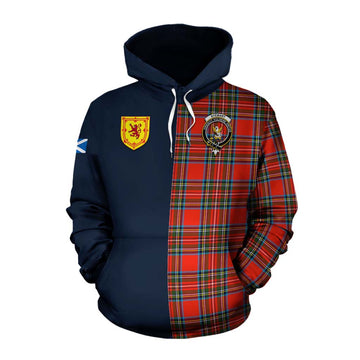 Stewart (Stuart) Tartan Cotton Hoodie Alba with Scottish Lion Royal Arm Half Style