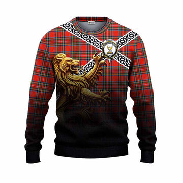 Stewart (Stuart) Crest Tartan Knitted Sweater with Golden Lion Emblem Celtic Style Unisex - Tartan Vibes Clothing