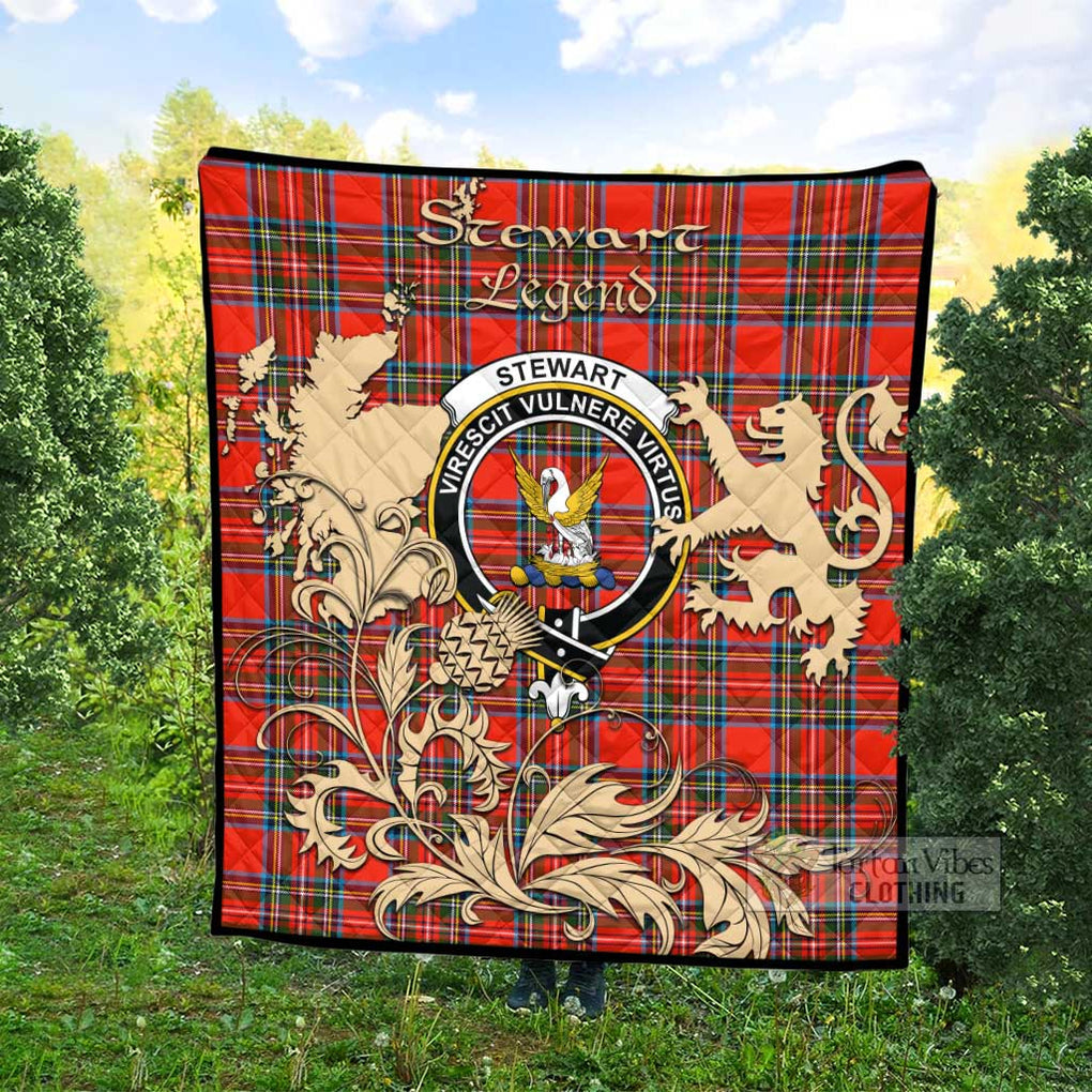 Tartan Vibes Clothing Stewart (Stuart) Tartan Quilt with Family Crest and Scottish Symbol Style