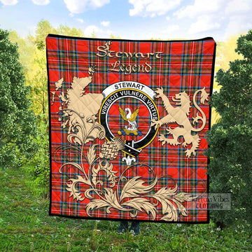 Stewart (Stuart) Tartan Quilt with Family Crest and Scottish Symbol Style