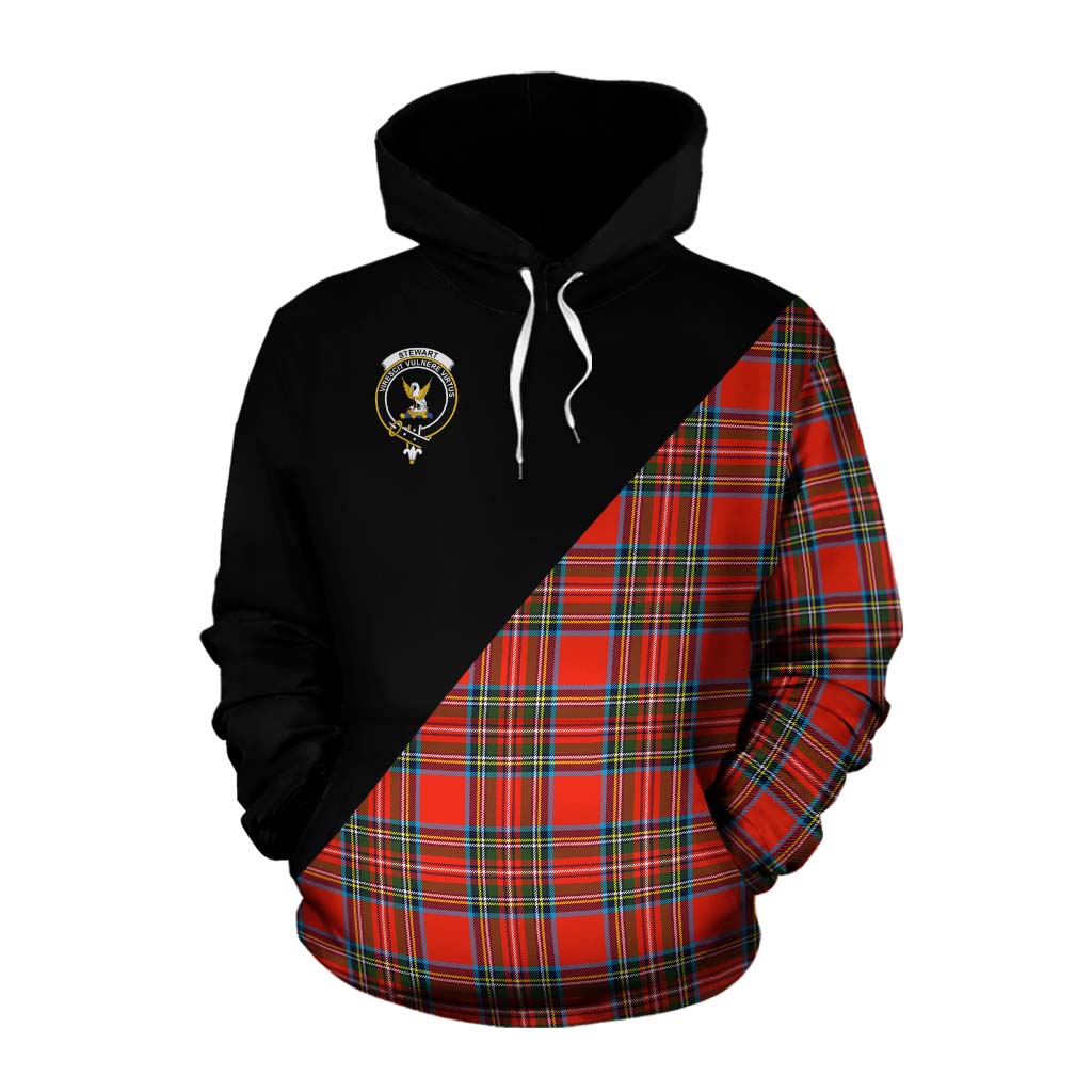 Tartan Vibes Clothing Stewart (Stuart) Tartan Cotton Hoodie with Family Crest and Military Logo Style