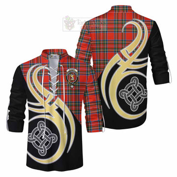 Stewart (Stuart) Tartan Ghillie Kilt Shirt with Family Crest and Celtic Symbol Style