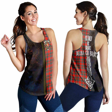Stewart (Stuart) Tartan Family Crest Women's Racerback Tanks Alba Gu Brath Be Brave Lion Ancient Style 4XL - Tartan Vibes Clothing