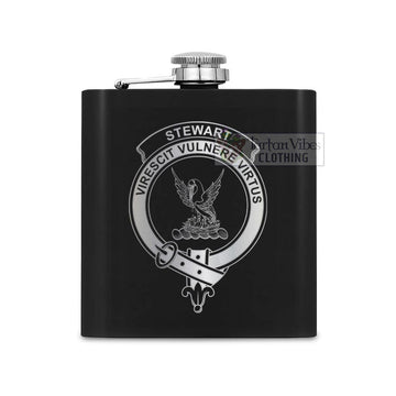 Stewart (Stuart) Crest Hip Flask Set 7oz Black Stainless Steel with A Gift Box