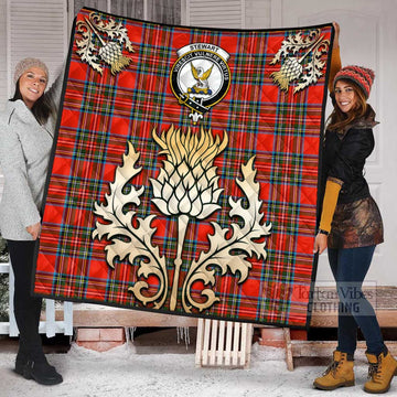 Stewart (Stuart) Tartan Quilt with Family Crest and Golden Thistle Style