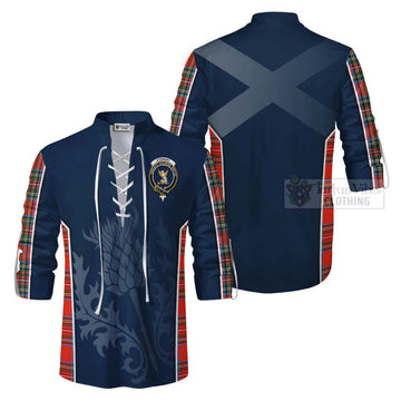 Stewart (Stuart) Tartan Ghillie Kilt Shirt with Family Crest and Scottish Thistle Vibes Sport Style