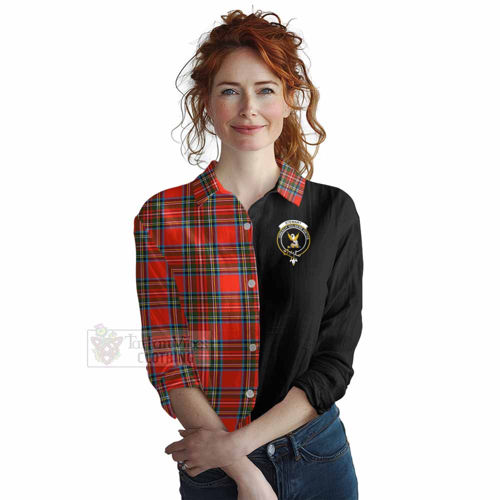 Tartan Vibes Clothing Stewart (Stuart) Tartan Women's Casual Shirt with Family Crest and Half Of Me Style