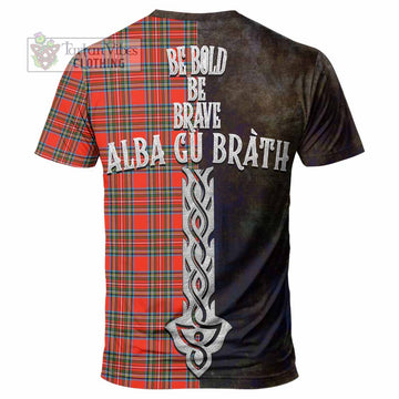 Stewart (Stuart) Tartan Family Crest T-Shirt Alba Gu Brath Be Brave Lion Ancient Style - Tartan Vibes Clothing