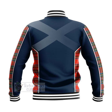 Stewart (Stuart) Tartan Baseball Jacket with Family Crest and Scottish Thistle Vibes Sport Style