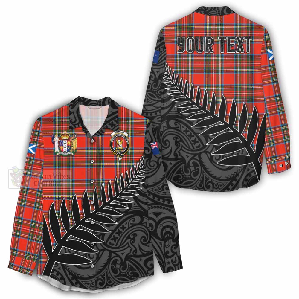 Tartan Vibes Clothing Stewart (Stuart) Crest Tartan Women's Casual Shirt with New Zealand Silver Fern Half Style