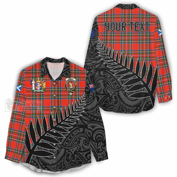 Stewart (Stuart) Crest Tartan Women's Casual Shirt with New Zealand Silver Fern Half Style