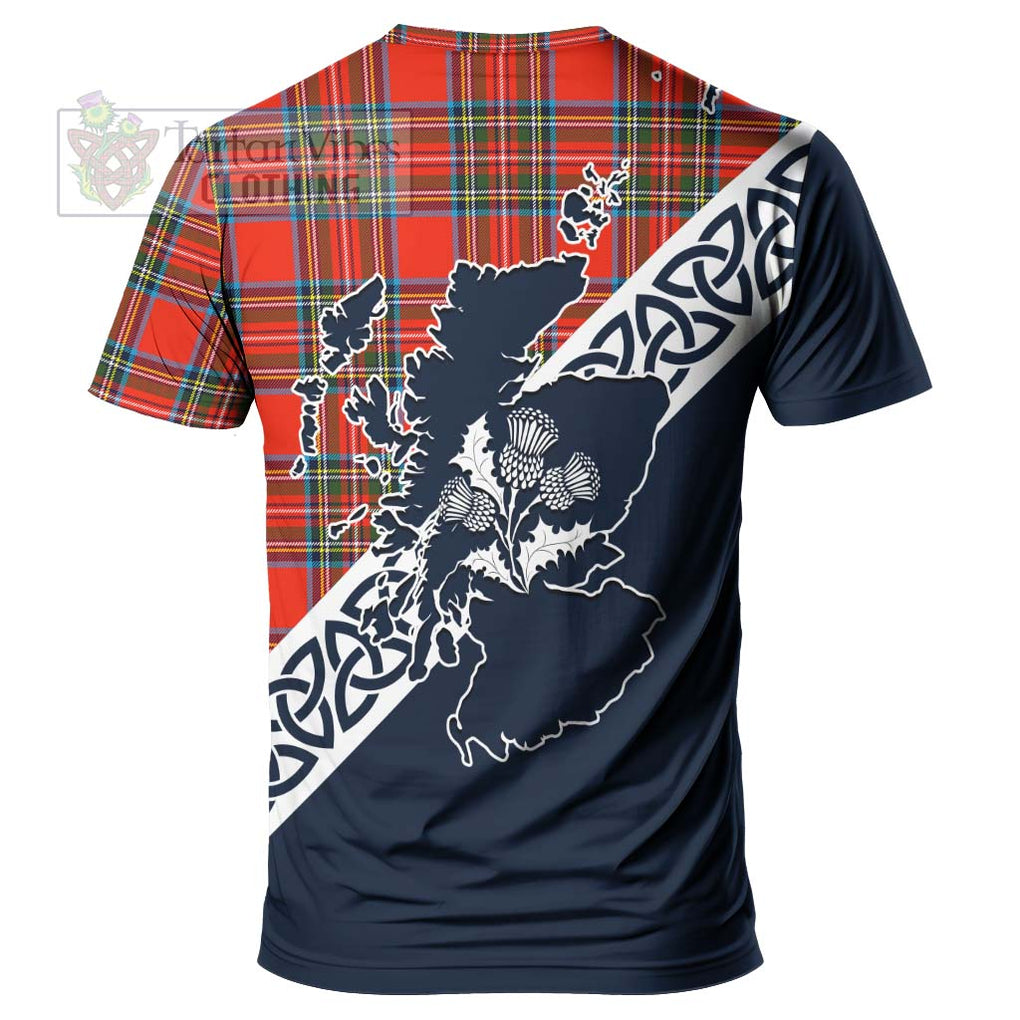 Stewart (Stuart) Tartan T-Shirt Featuring Thistle and Scotland Map