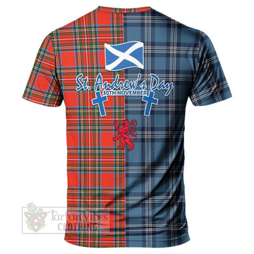 Stewart (Stuart) Tartan T-Shirt Happy St. Andrew's Day Half Tartan Style