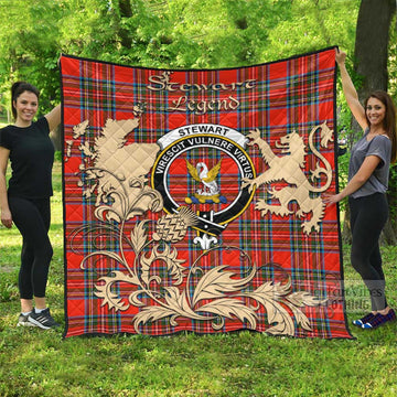 Stewart (Stuart) Tartan Quilt with Family Crest and Scottish Symbol Style