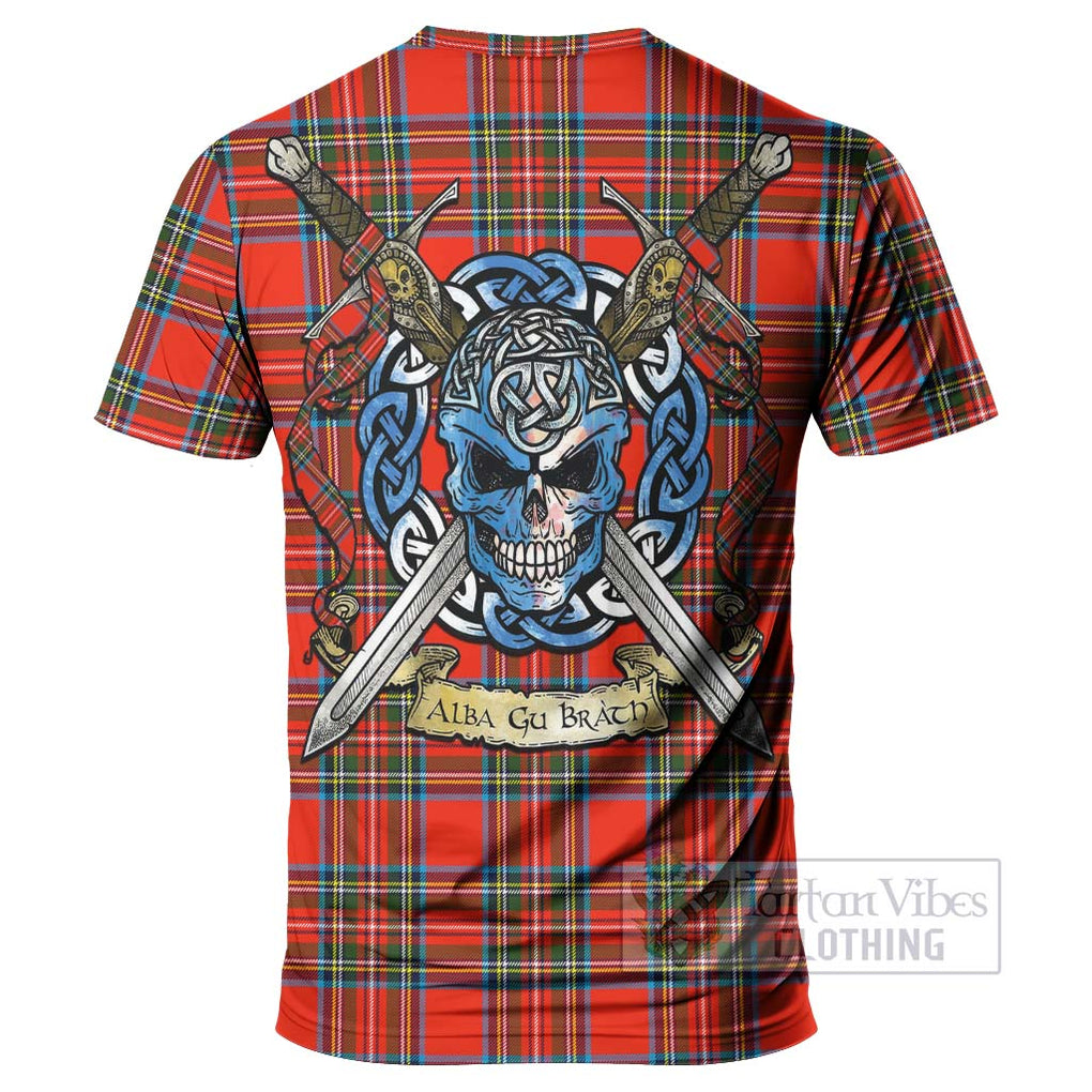 Tartan Vibes Clothing Stewart (Stuart) Tartan T-Shirt with Family Crest Celtic Skull Style