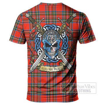 Stewart (Stuart) Tartan T-Shirt with Family Crest Celtic Skull Style