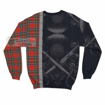 Stewart (Stuart) Tartan Sweatshirt with Family Crest Cross Sword Thistle Celtic Vibes