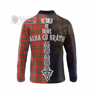 Stewart (Stuart) Tartan Family Crest Long Sleeve Polo Shirt Alba Gu Brath Be Brave Lion Ancient Style - Tartan Vibes Clothing