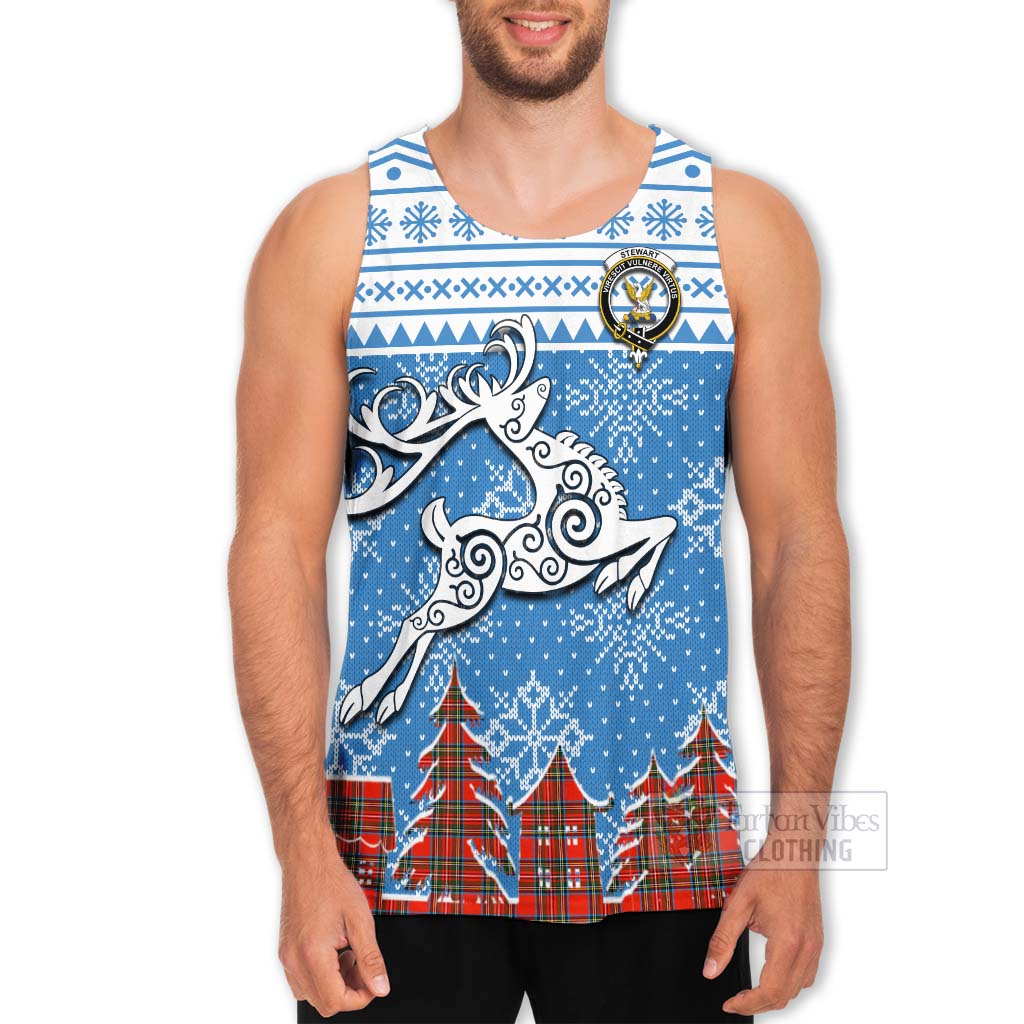 Tartan Vibes Clothing Stewart (Stuart) Clan Christmas Men's Tank Top Celtic Reindeer Style