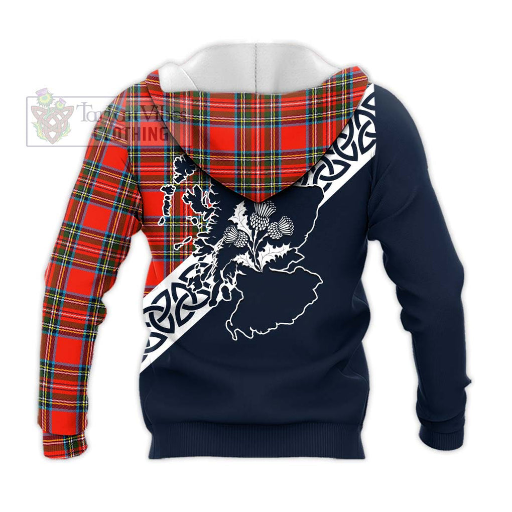 Tartan Vibes Clothing Stewart (Stuart) Tartan Knitted Hoodie Featuring Thistle and Scotland Map