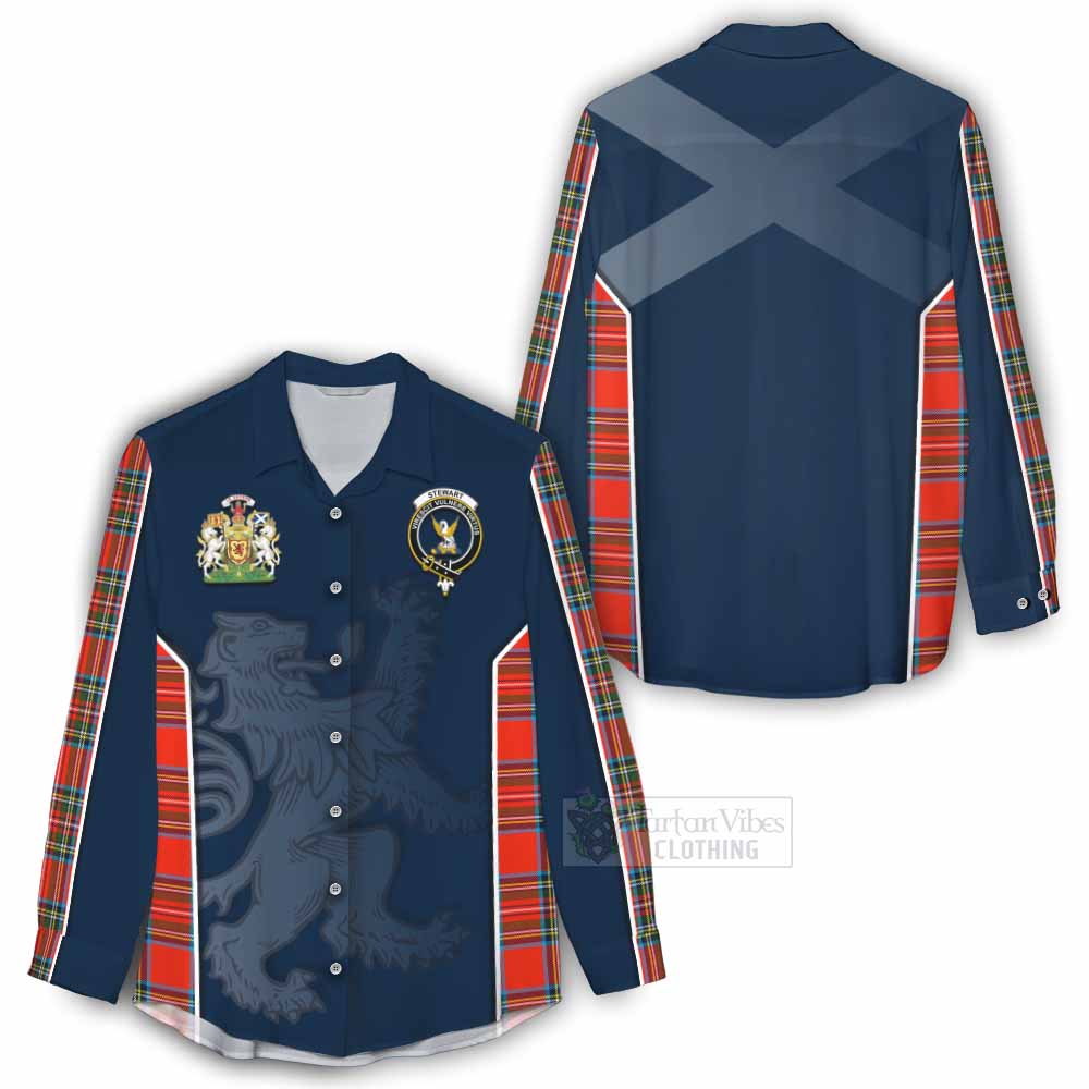 Tartan Vibes Clothing Stewart (Stuart) Tartan Women's Casual Shirt with Family Crest and Lion Rampant Vibes Sport Style