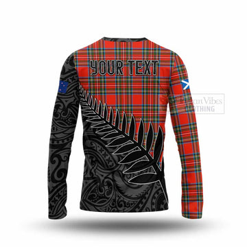 Stewart (Stuart) Crest Tartan Long Sleeve T-Shirt with New Zealand Silver Fern Half Style