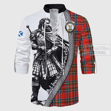 Stewart (Stuart) Tartan Clan Crest Ghillie Kilt Shirt with Highlander Warrior Celtic Style