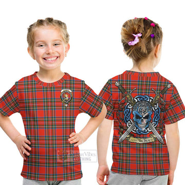 Stewart (Stuart) Tartan Kid T-Shirt with Family Crest Celtic Skull Style