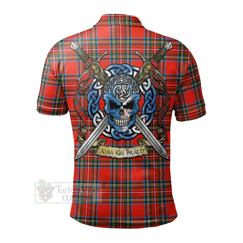 Tartan Vibes Clothing Stewart (Stuart) Tartan Polo Shirt with Family Crest Celtic Skull Style