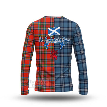 Stewart (Stuart) Tartan Long Sleeve T-Shirt Happy St. Andrew's Day Half Tartan Style