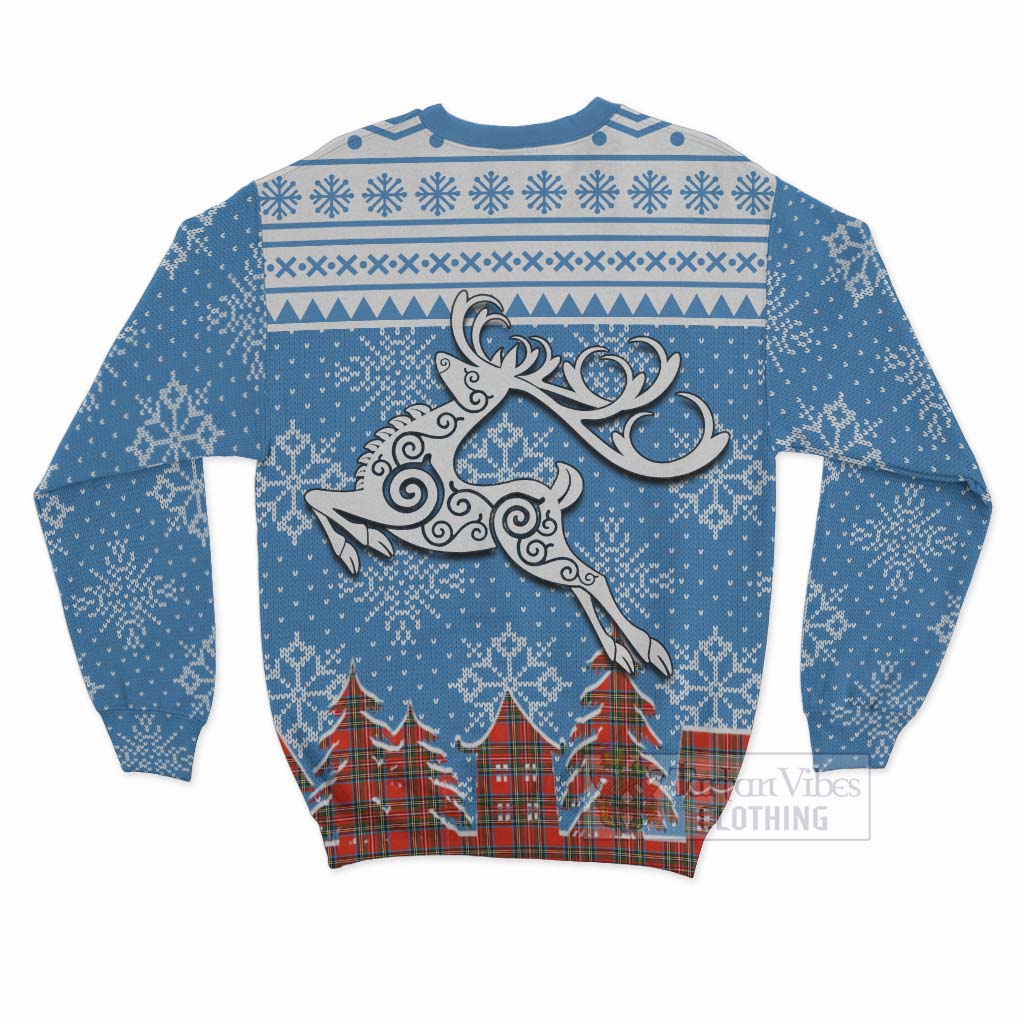 Tartan Vibes Clothing Stewart (Stuart) Clan Christmas Sweatshirt Celtic Reindeer Style