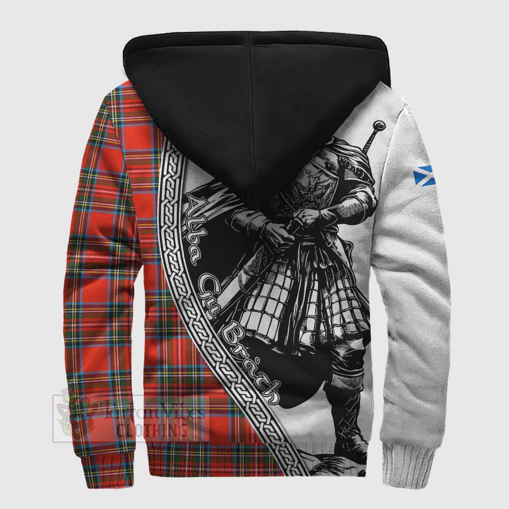 Tartan Vibes Clothing Stewart (Stuart) Tartan Clan Crest Sherpa Hoodie with Highlander Warrior Celtic Style