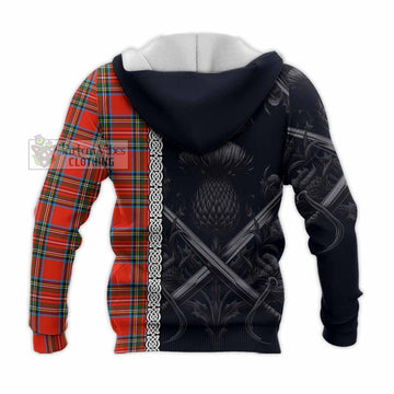Stewart (Stuart) Tartan Knitted Hoodie with Family Crest Cross Sword Thistle Celtic Vibes - Tartan Vibes Clothing