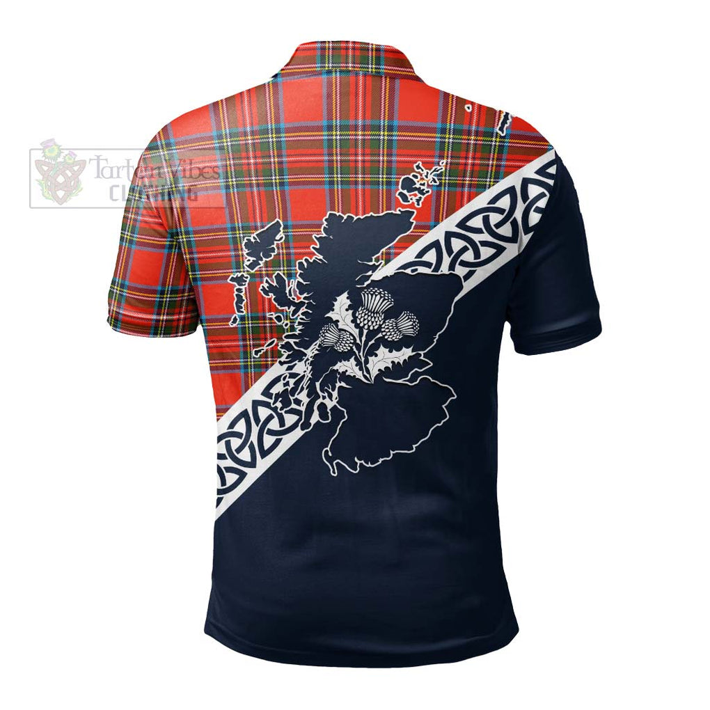 Stewart (Stuart) Tartan Polo Shirt Featuring Thistle and Scotland Map - Tartanvibesclothing Store