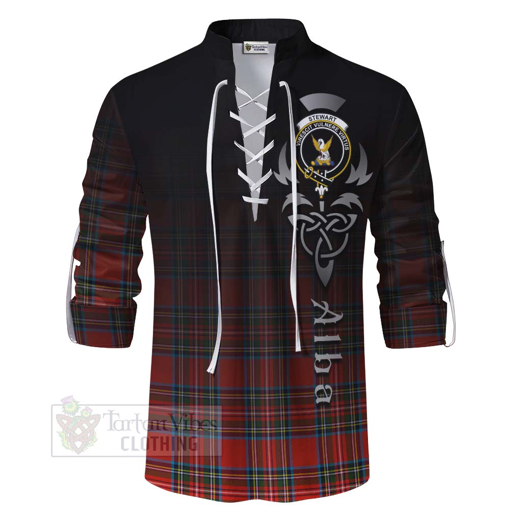 Tartan Vibes Clothing Stewart (Stuart) Tartan Ghillie Kilt Shirt Featuring Alba Gu Brath Family Crest Celtic Inspired