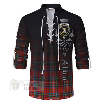 Stewart (Stuart) Tartan Ghillie Kilt Shirt Featuring Alba Gu Brath Family Crest Celtic Inspired