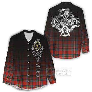 Stewart (Stuart) Tartan Women's Casual Shirt Featuring Alba Gu Brath Family Crest Celtic Inspired