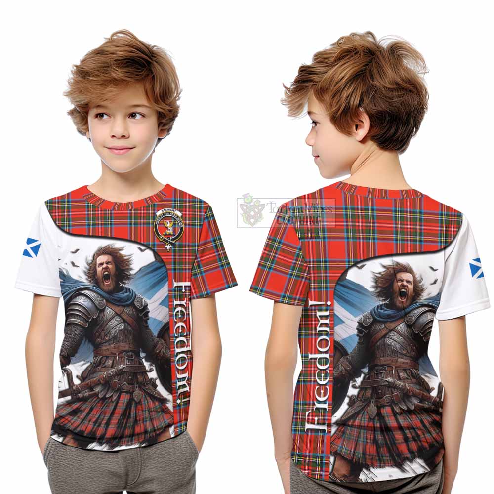 Tartan Vibes Clothing Stewart (Stuart) Crest Tartan Kid T-Shirt Inspired by the Freedom of Scottish Warrior