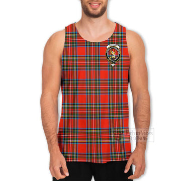 Stewart (Stuart) Tartan Men's Tank Top with Family Crest and Bearded Skull Holding Bottles of Whiskey - Tartan Vibes Clothing