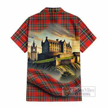 Stewart (Stuart) Tartan Family Crest Hawaiian Shirt with Scottish Ancient Castle Style - Tartan Vibes Clothing