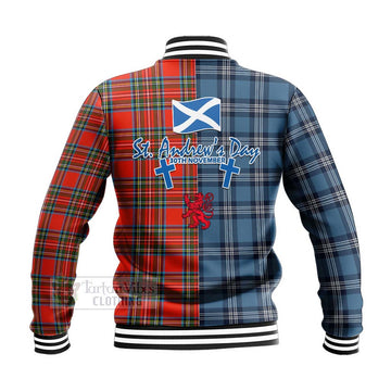 Stewart (Stuart) Tartan Baseball Jacket Happy St. Andrew's Day Half Tartan Style